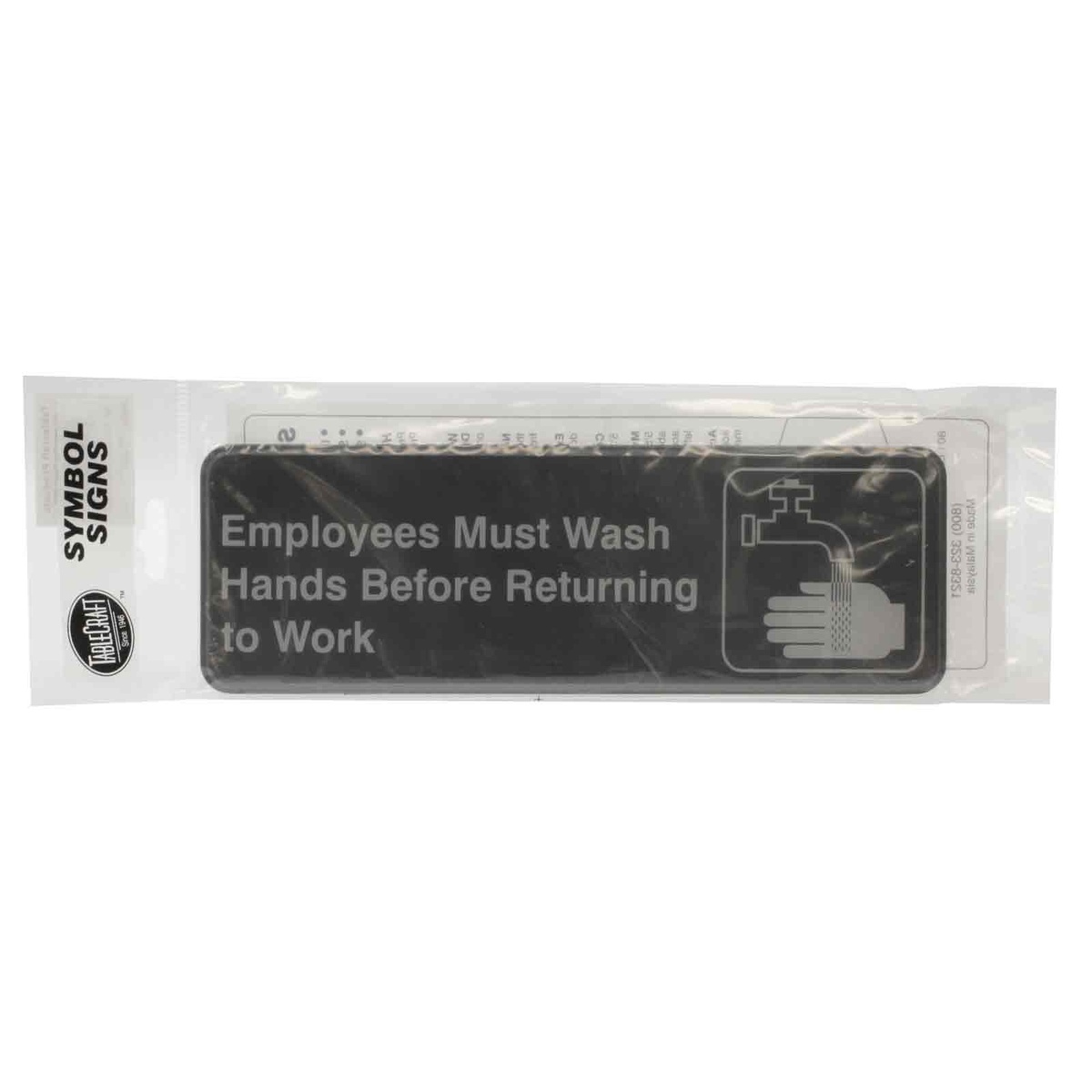 TableCraft 394530 hand wash sign shown in its retail packaging with Symbol Signs label