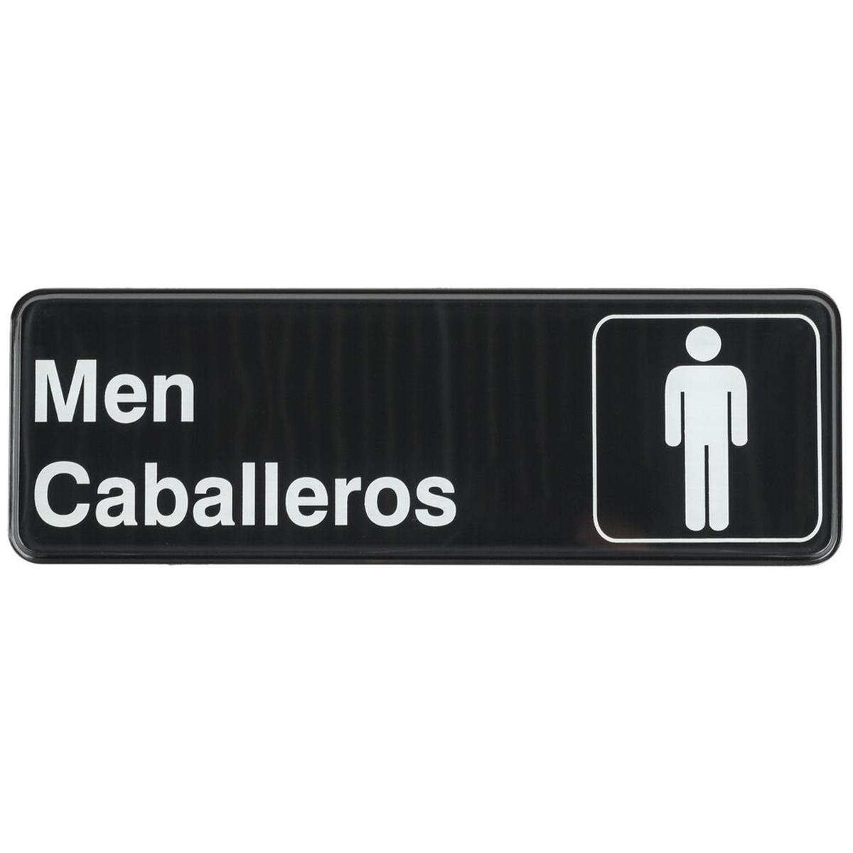TableCraft 394566 Men/Caballeros black restroom sign with white lettering and male symbol