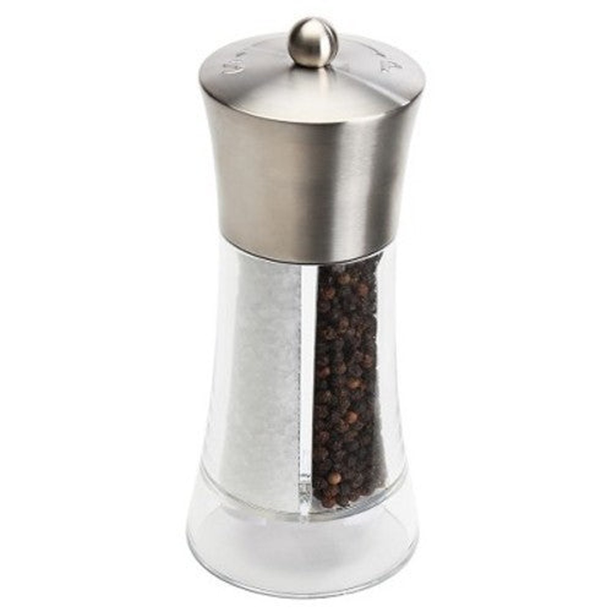 Olde Thompson 3948-00 twin peppermill and salt mill with clear acrylic body and brushed stainless steel top