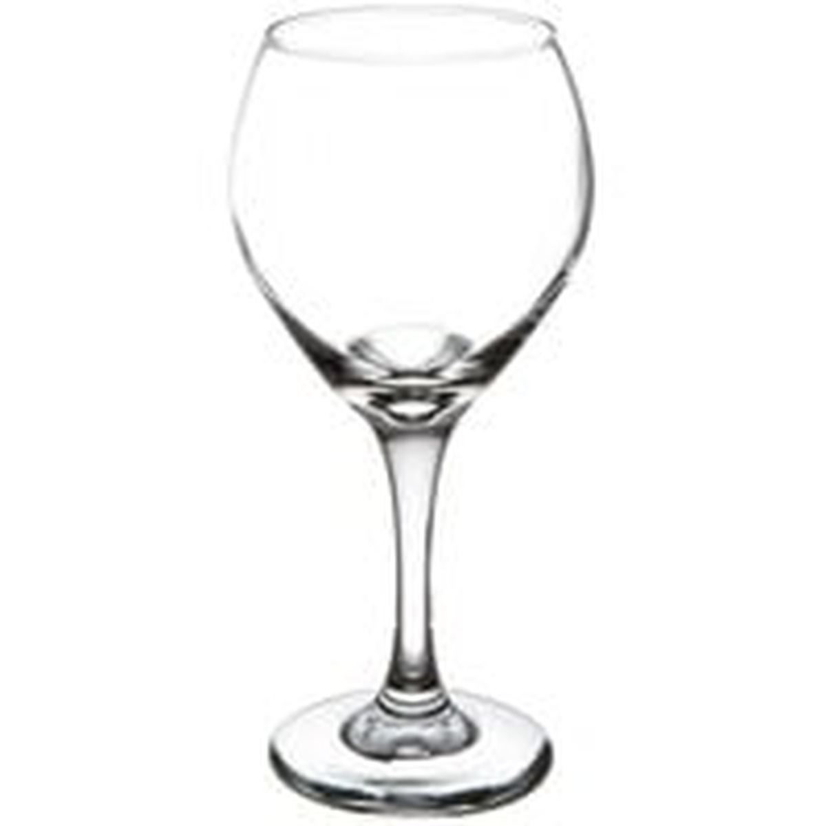 Libbey Teardrop red wine glass side profile showing round bowl and stem on white background