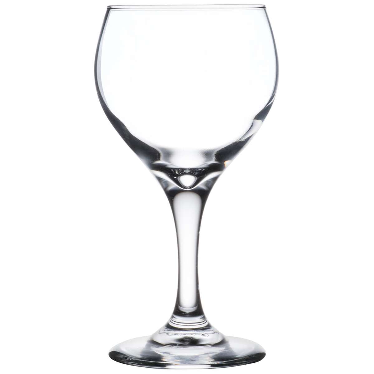 Libbey 3964 Teardrop 8.5 oz red wine glass, clear glass with round bowl and slender stem on white background