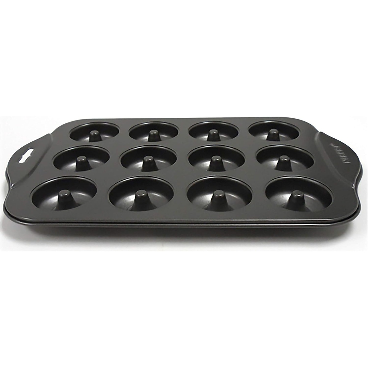 Norpro 3980 nonstick mini donut pan, angled side view showing cavity depth