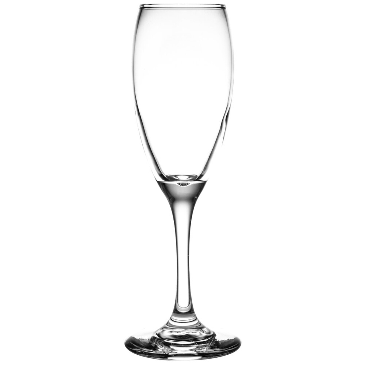Libbey 3996 Teardrop clear flute glass with elegant stem and wide base