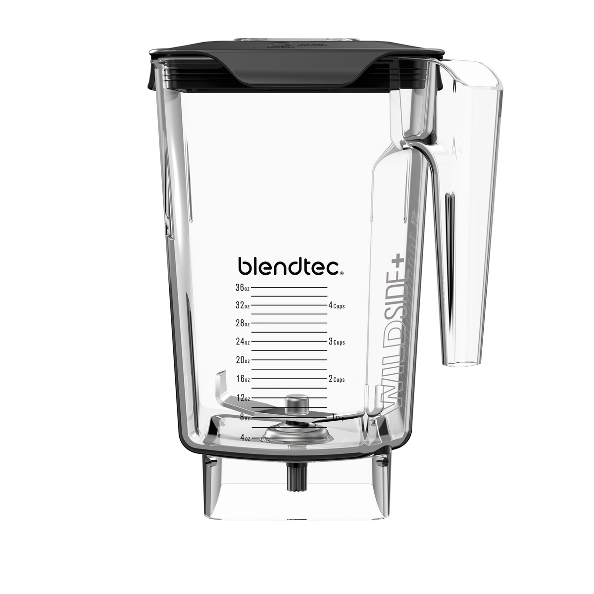 Blendtec WildSide blender jar with black soft lid and measurement markings