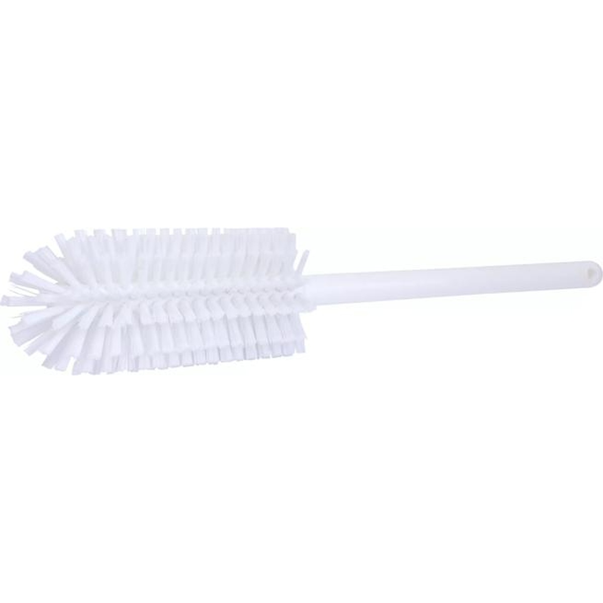 Sparta 16-inch white bottle brush side view showing round polyester bristle head and slim polypropylene handle