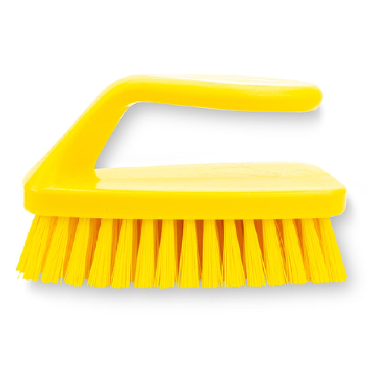 Carlisle Sparta 40024EC04 yellow bake pan lip brush with iron shape handle and polyester bristles, front view