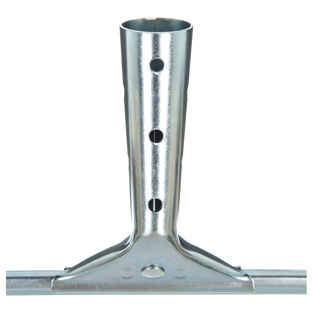 Close-up of zinc-plated steel handle socket on Carlisle 4007000 window squeegee showing tapered end handle connection point