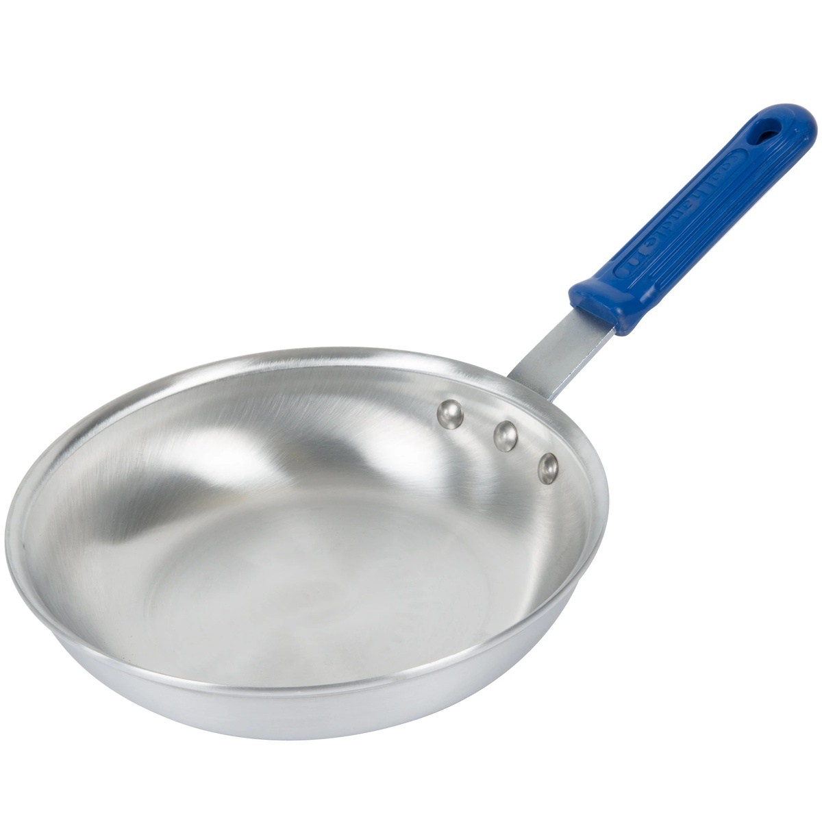 Vollrath 4008 8-inch Wear-Ever aluminum fry pan with natural finish and blue Cool Handle rubber grip sleeve