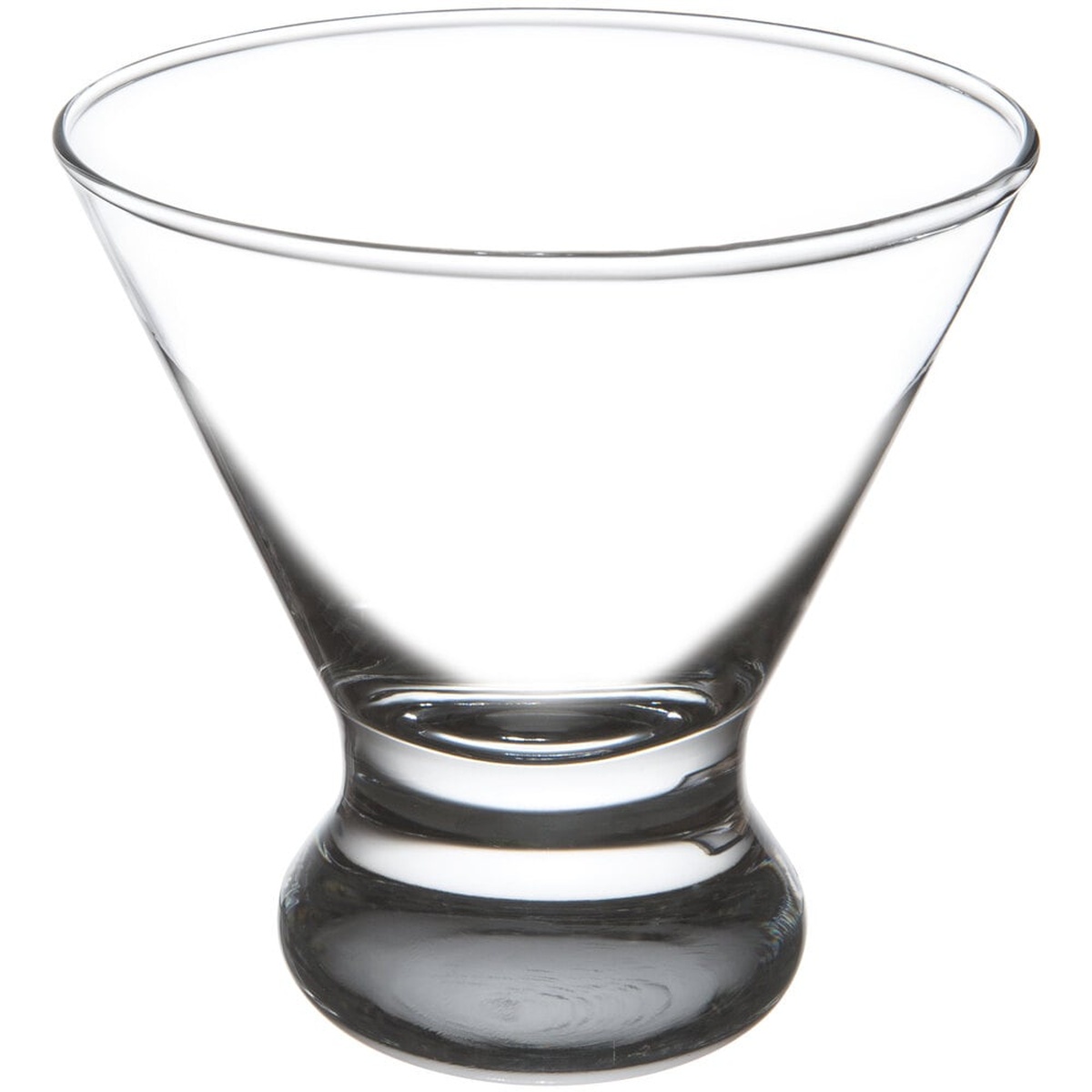 Libbey 400 Cosmopolitan cocktail glass, side angle view showing tapered sides and rounded foot on white background