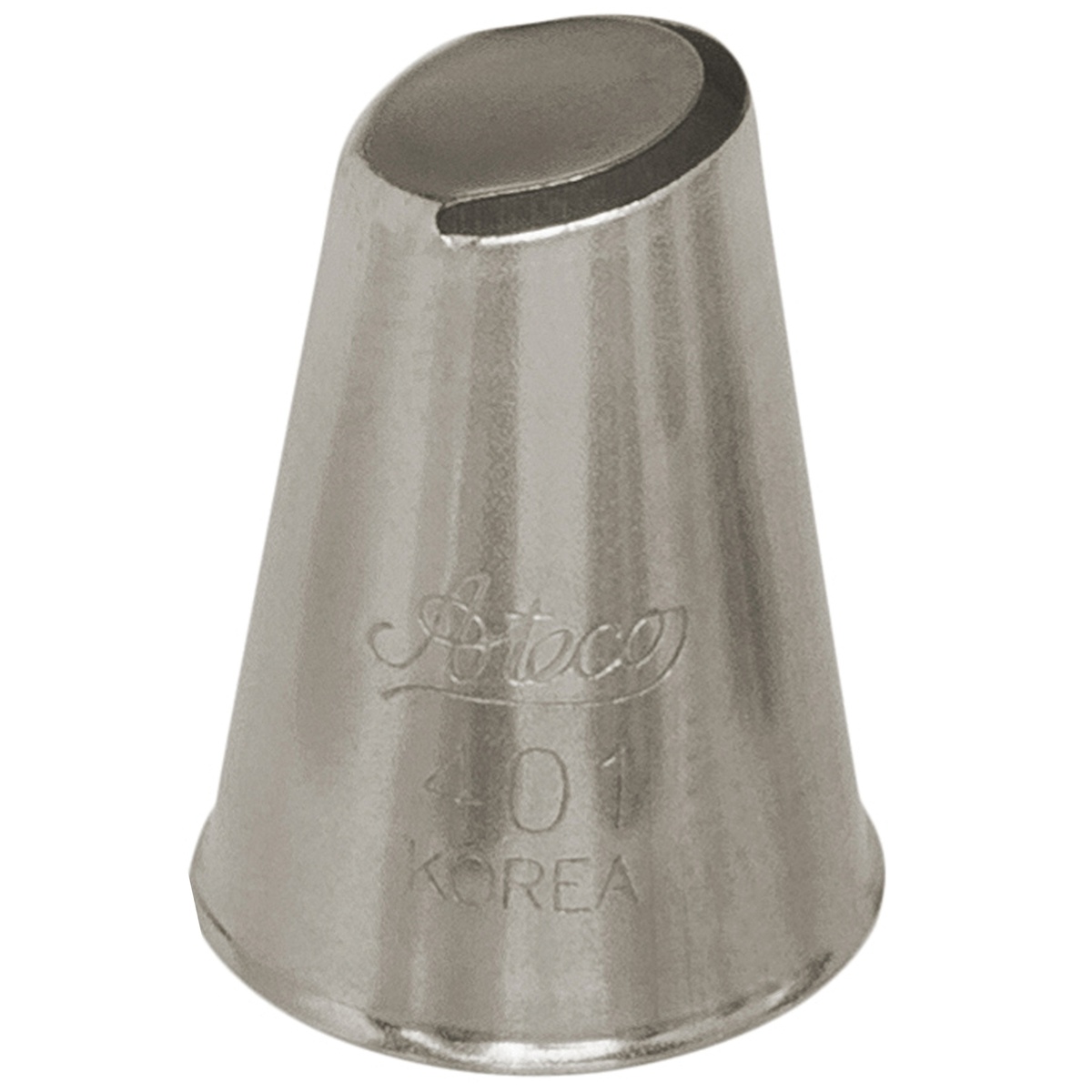 Ateco 401 stainless steel U-shape ruffle piping tip engraved with Ateco logo and number 401