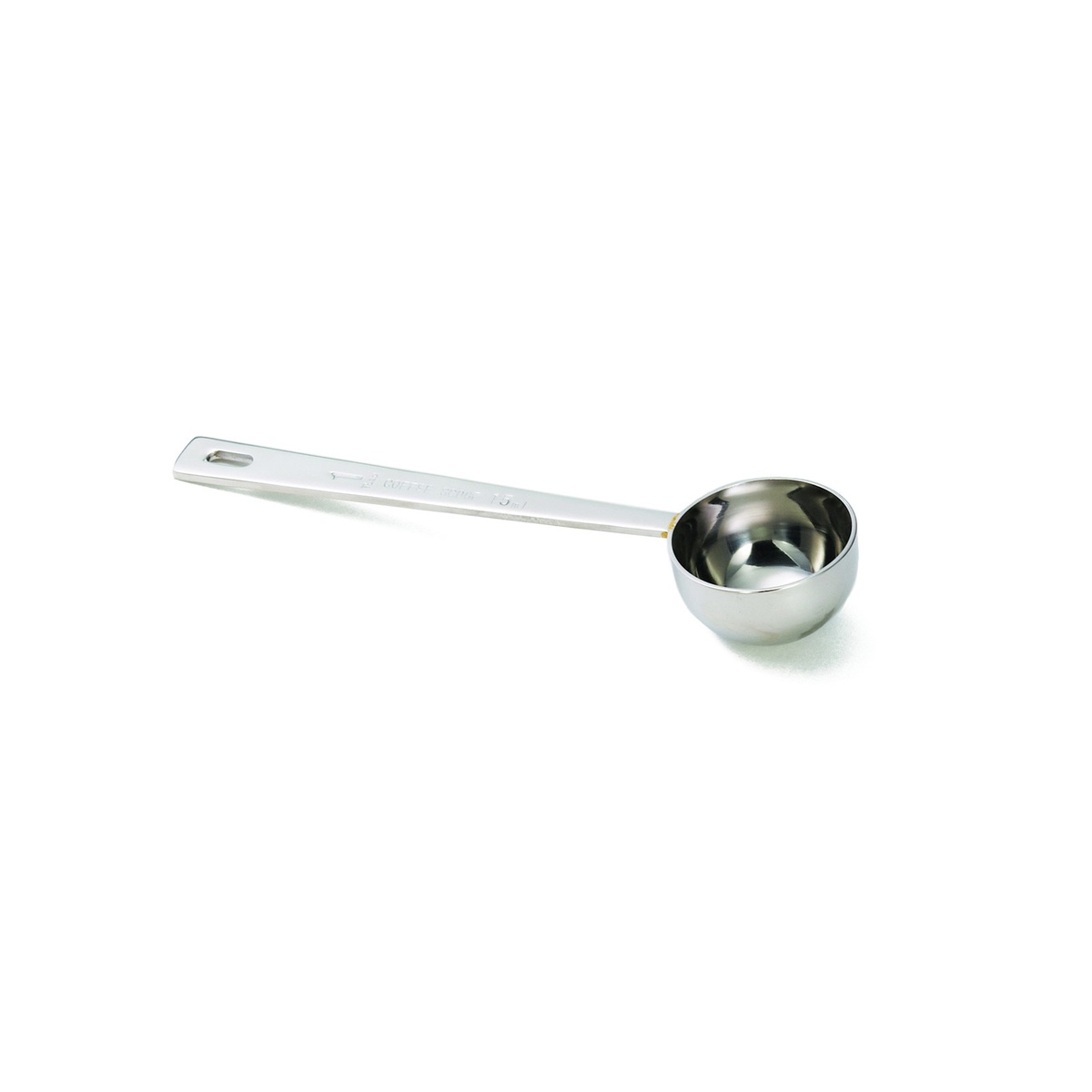 TableCraft 401 stainless steel coffee measuring scoop with mirror finish and slotted handle