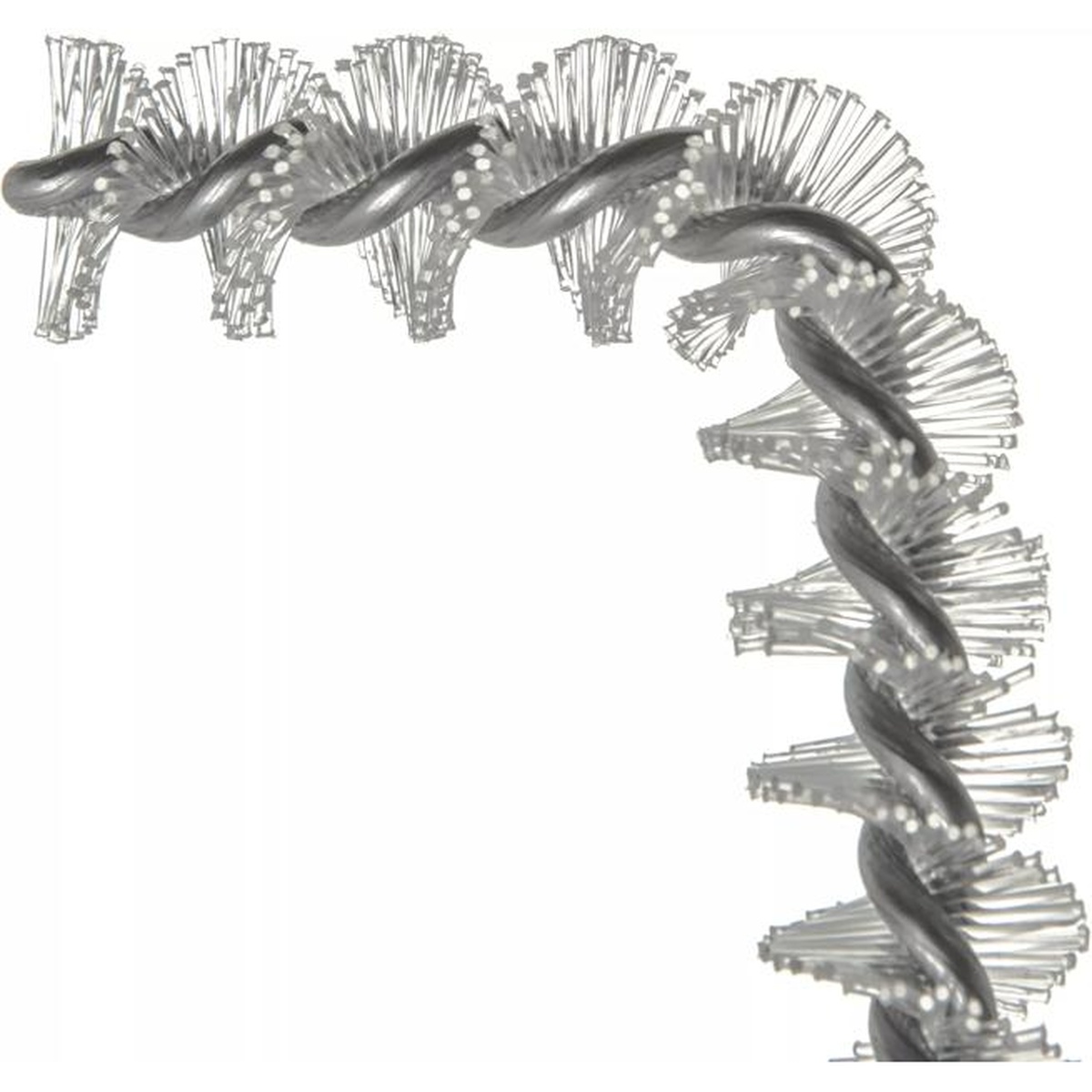 Macro close-up of high heat plastic bristles wound around twisted wire core of the Sparta fryer brush