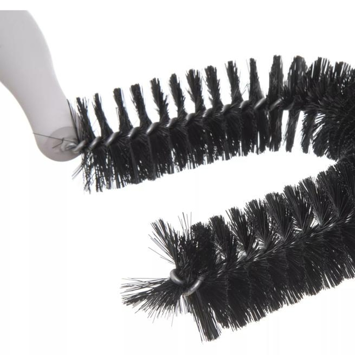 Close-up detail of the black polyester bristles and wire-wound construction of the Sparta coffee brush