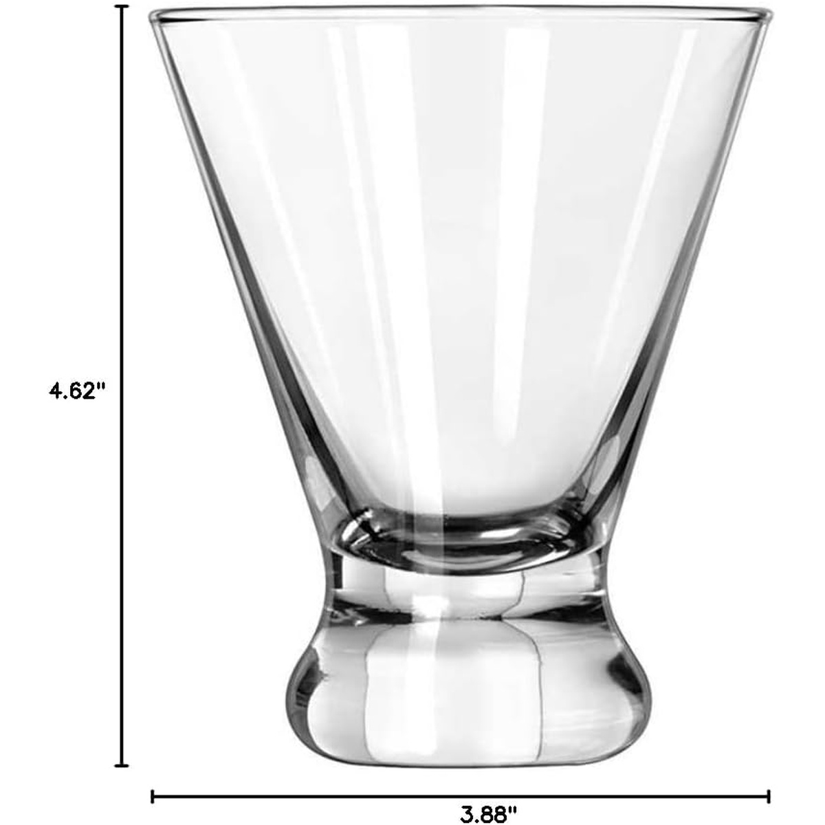 Libbey 401 Cosmopolitan stemless wine glass with dimension callouts showing 4.62 inch height and 3.88 inch width