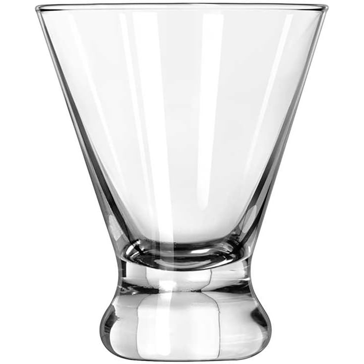 Libbey 401 Cosmopolitan 10 oz stemless wine glass, clear glass with tapered conical bowl and wide curved base