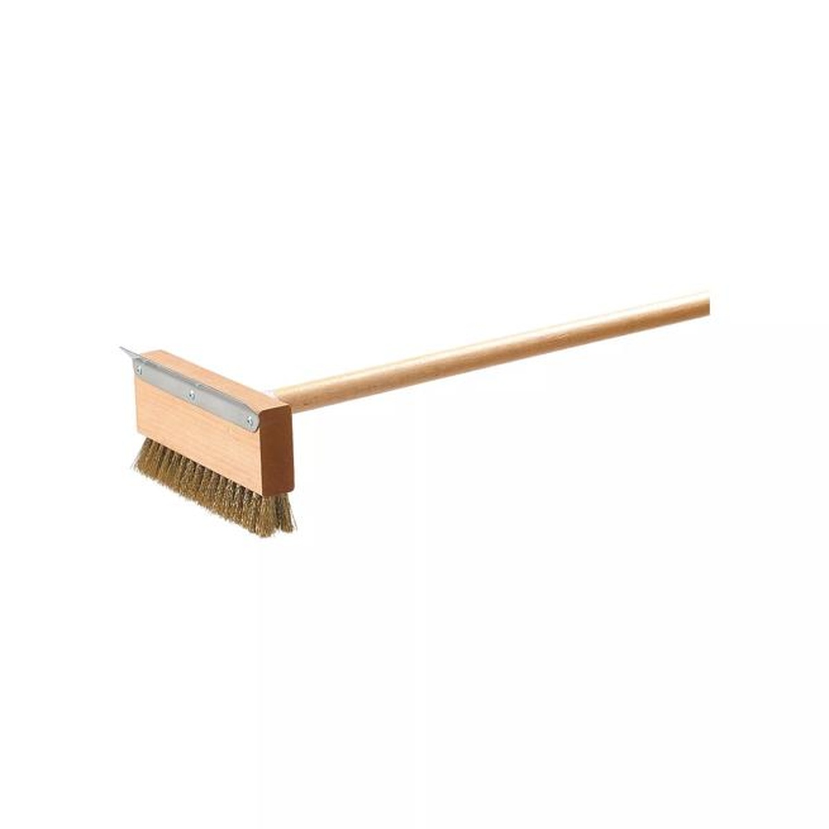 Carlisle Sparta oven brush head attached to a long wooden handle showing full assembled configuration for oven cleaning