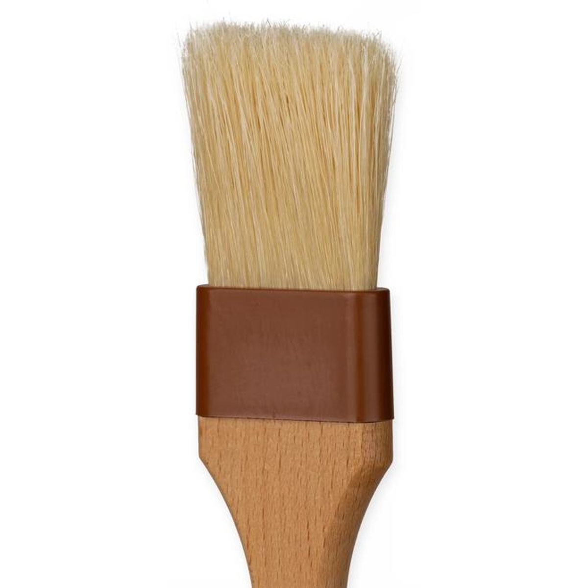 Close-up of boar bristles and ferrule on a flat basting brush