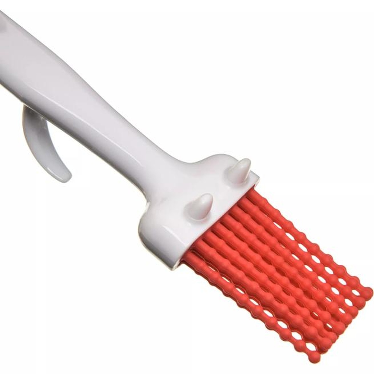 Close-up of Carlisle 4040305 red silicone bristle head and molded-in pan-edge hook