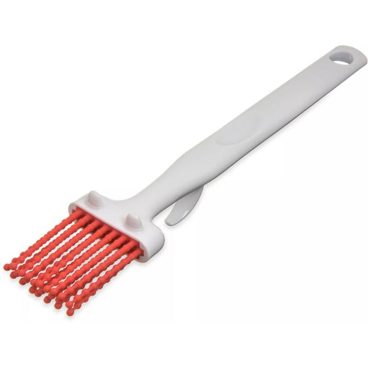 Carlisle 4040305 red silicone basting brush full angled view showing bristles and handle
