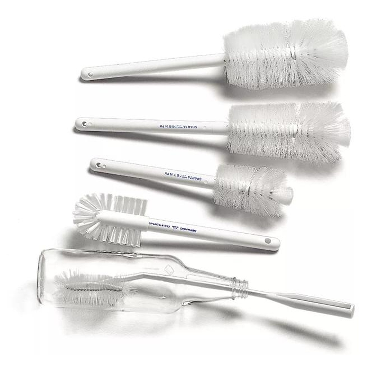 Group of Sparta brush models in white showing multiple handle and bristle head size options
