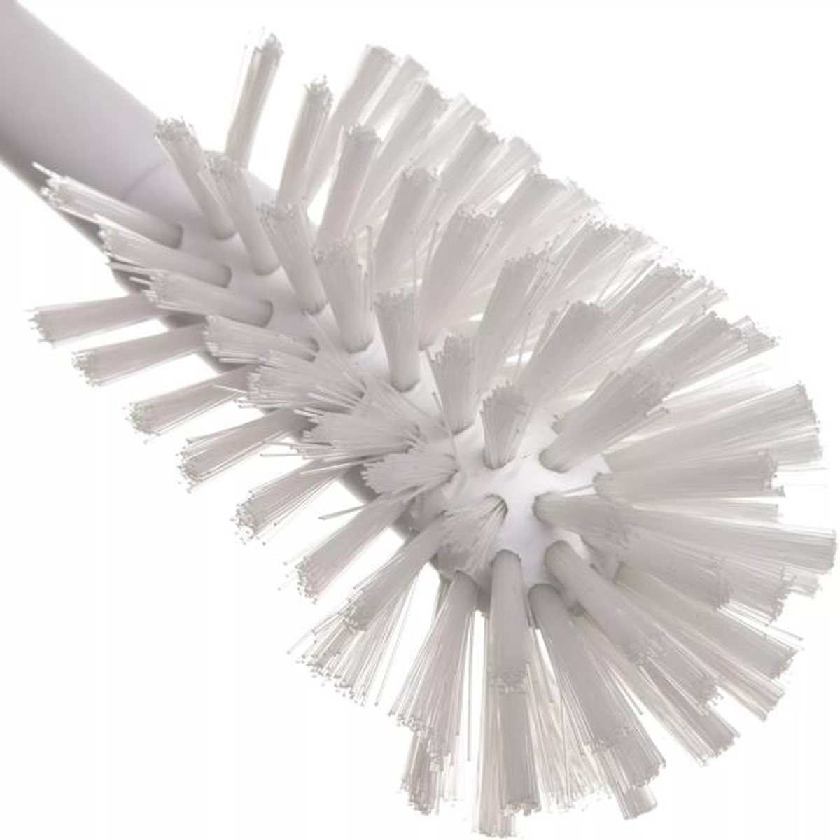 Close-up of the dense white polyester bristle head of the Sparta dish brush