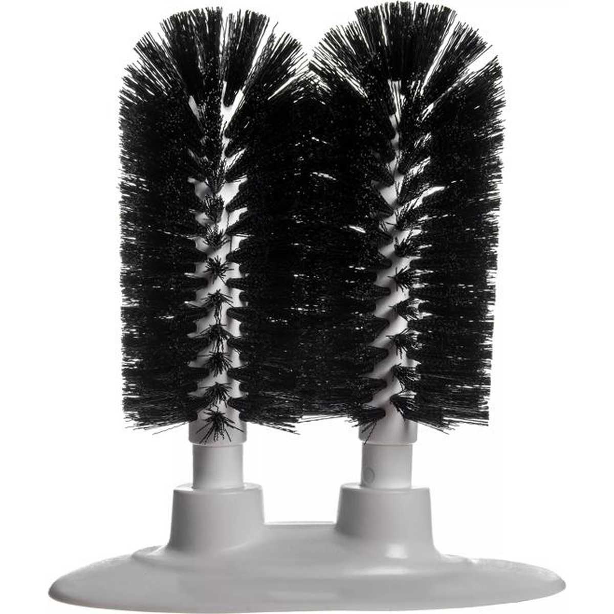 Sparta Twin Glass Washer front view showing dual black brush heads mounted on oval white base