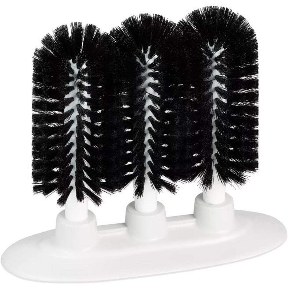 Sparta Triple Glass Washer angled view showing three black brush heads on white molded base