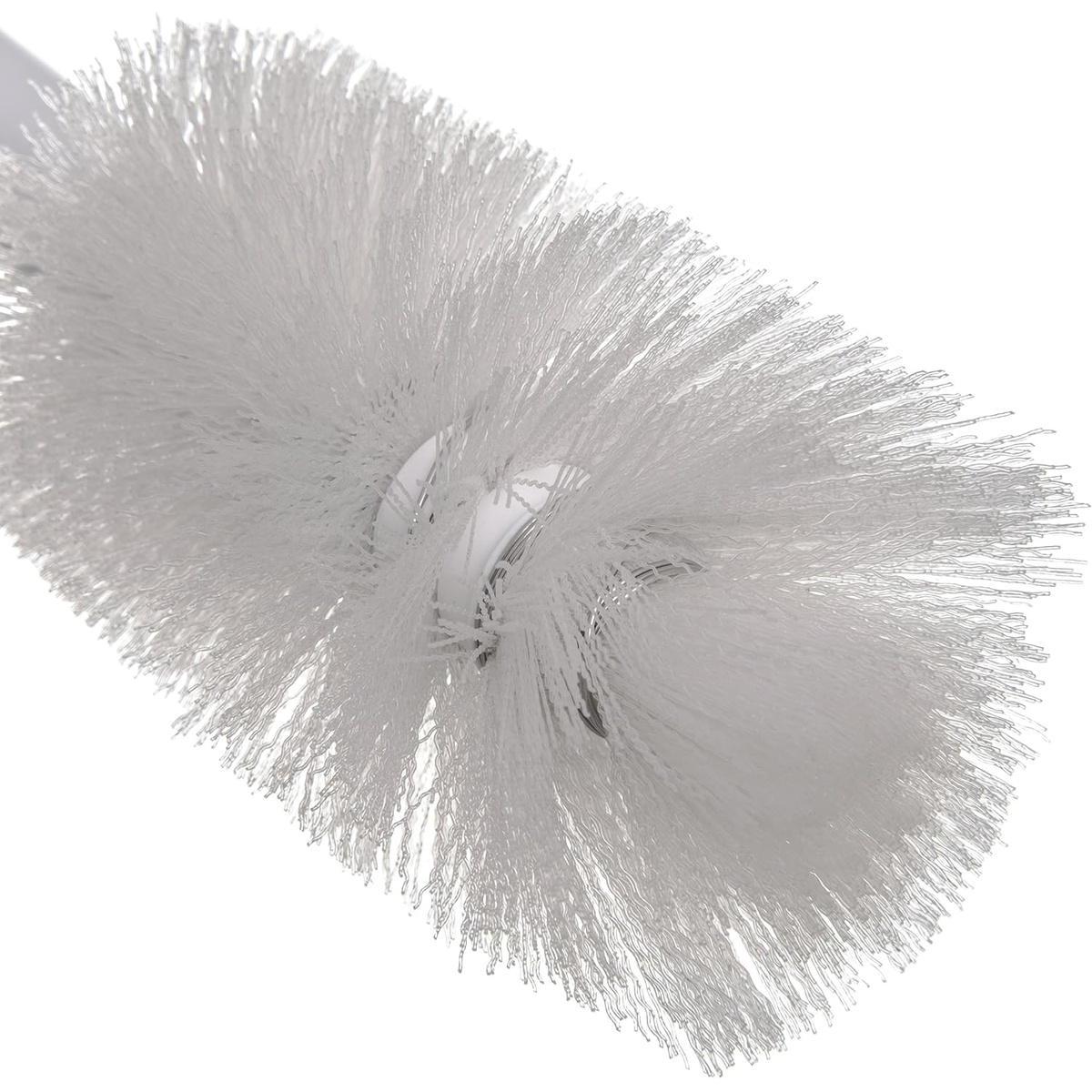 Close-up of Carlisle bottle brush head showing dense wire-wound white polyester bristles