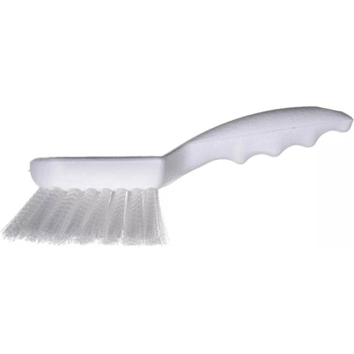 Sparta white kitchen brush front angle view displaying flat bristle base and grip handle