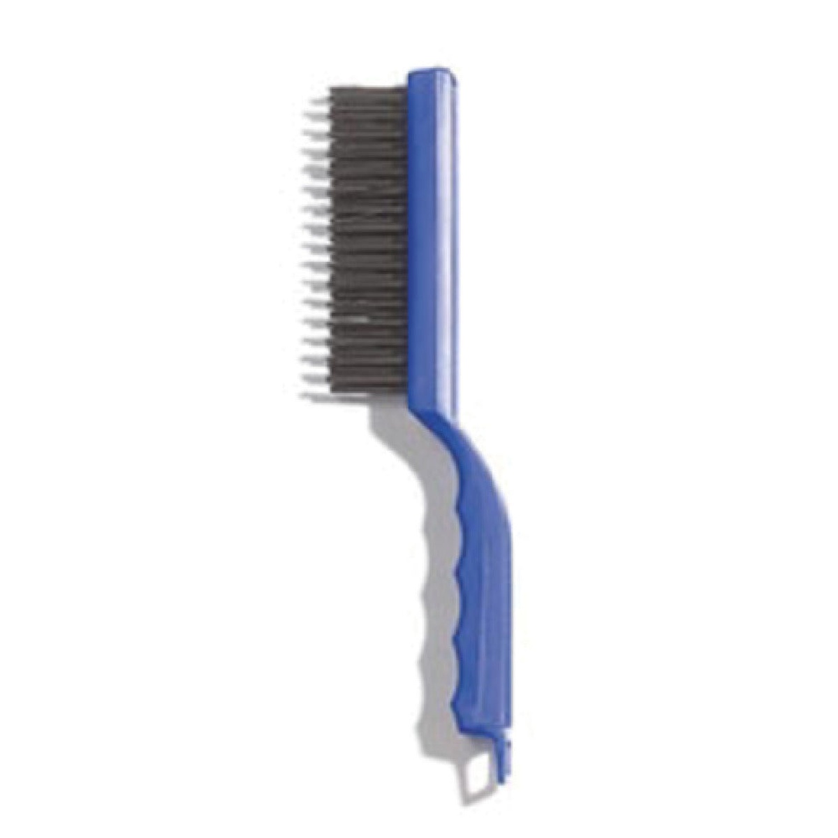 Carlisle Sparta 4067000 scratch brush with blue pistol-grip plastic handle and carbon steel wire bristles