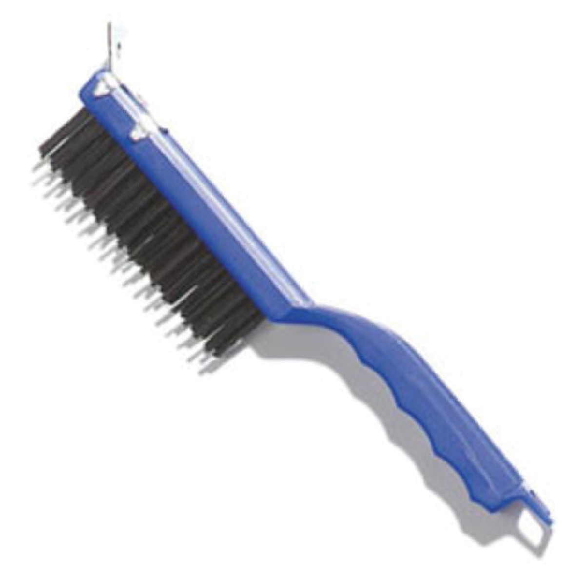 Carlisle Sparta 4067100 blue plastic handle scratch brush with carbon steel bristles and end scraper