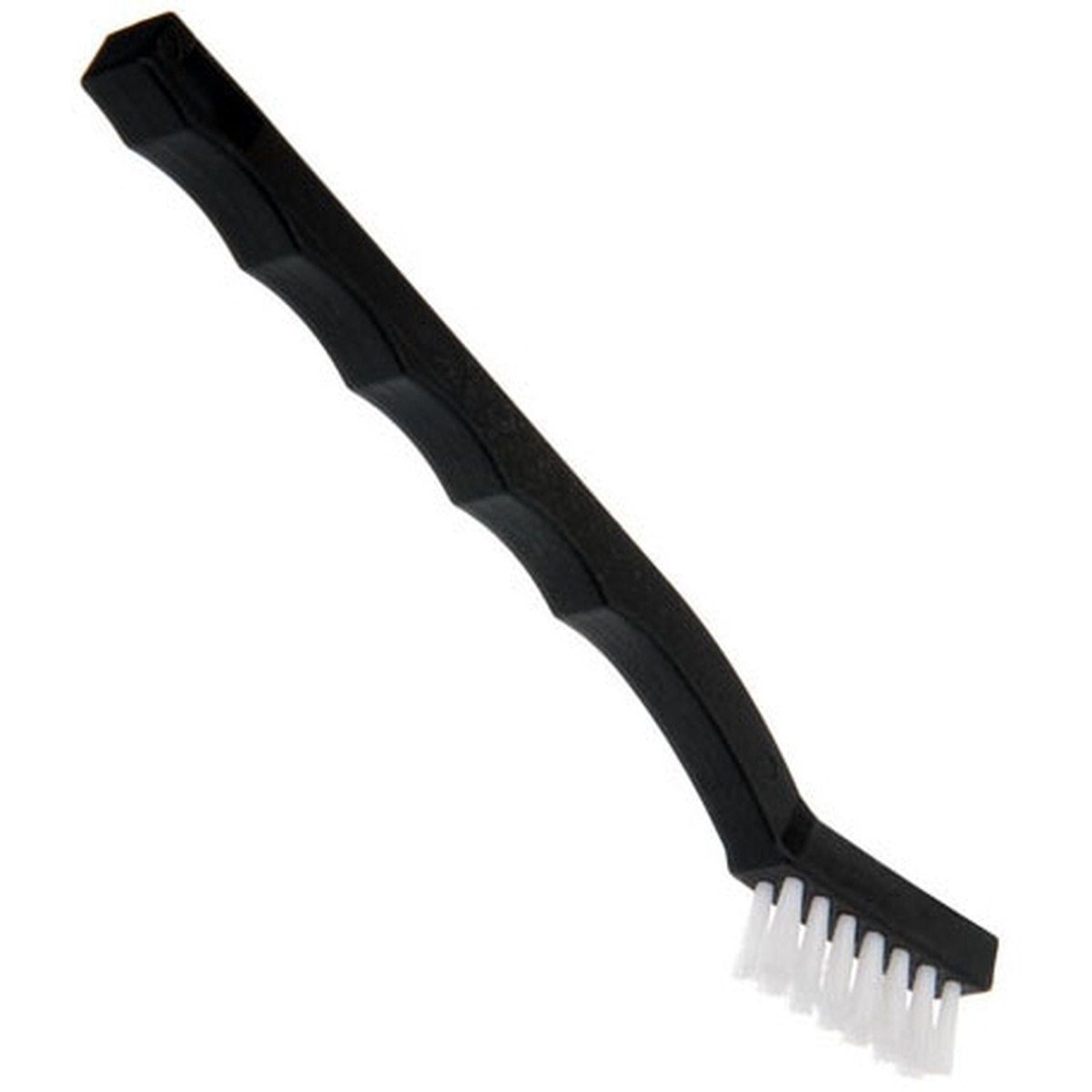 Flo-Pac utility maintenance brush showing full profile with black handle and white nylon bristle head