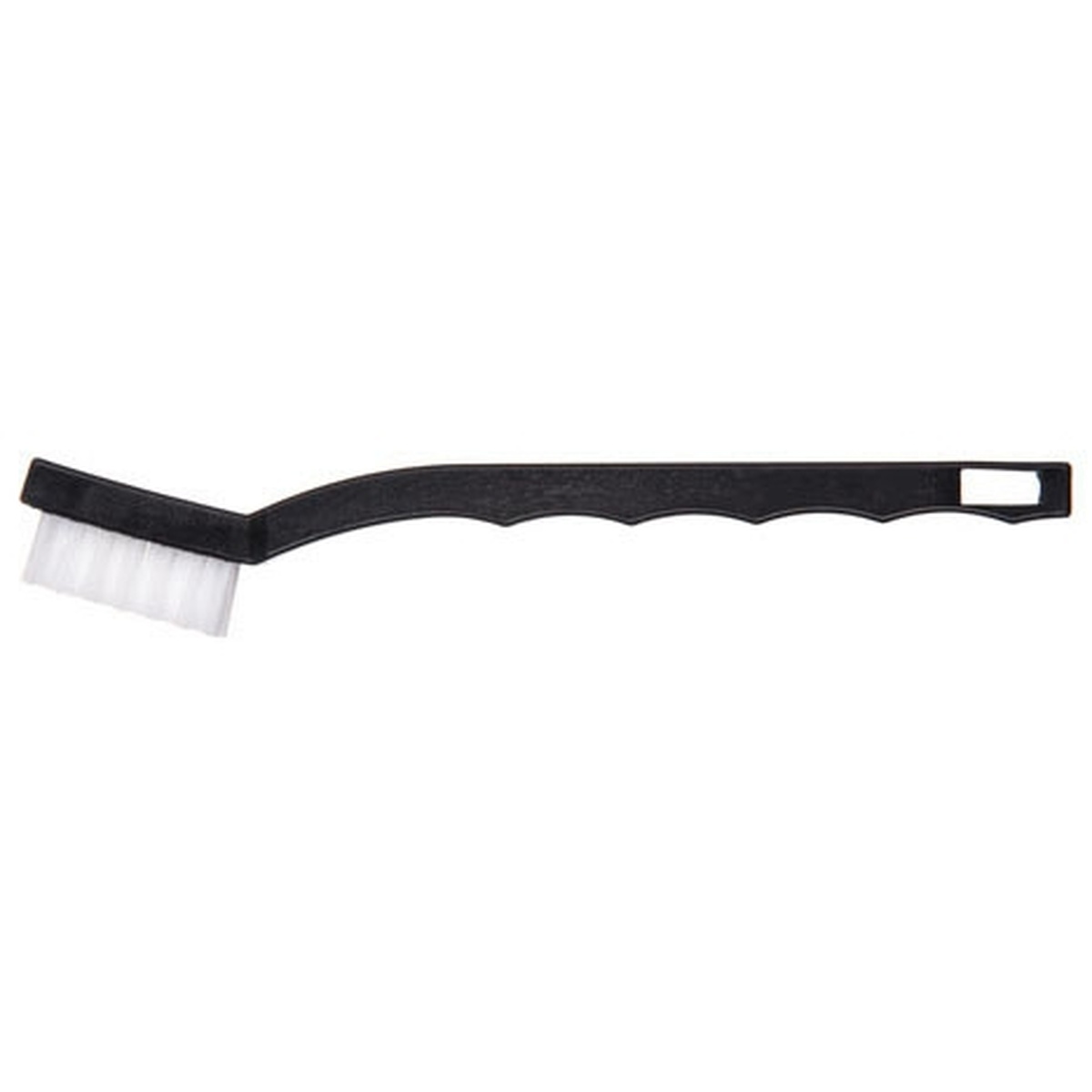 Flo-Pac utility toothbrush maintenance brush shown flat with hang hole visible at handle end