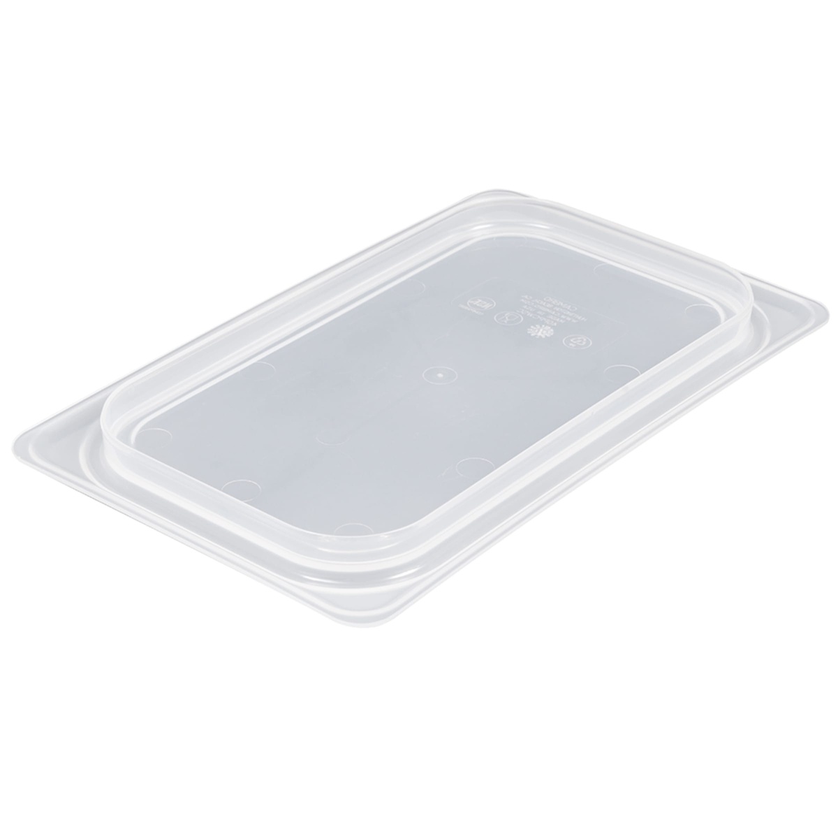 Cambro 40PPCWSC190 translucent seal covers stacked, showing nesting capability and consistent form