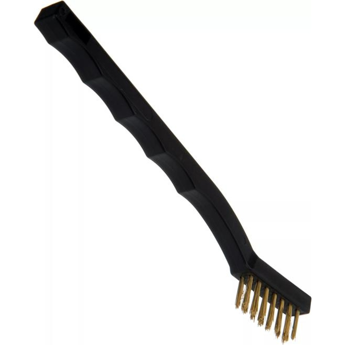 Flo-Pac utility brush at an angle showing the polypropylene handle and brass bristle trim from below