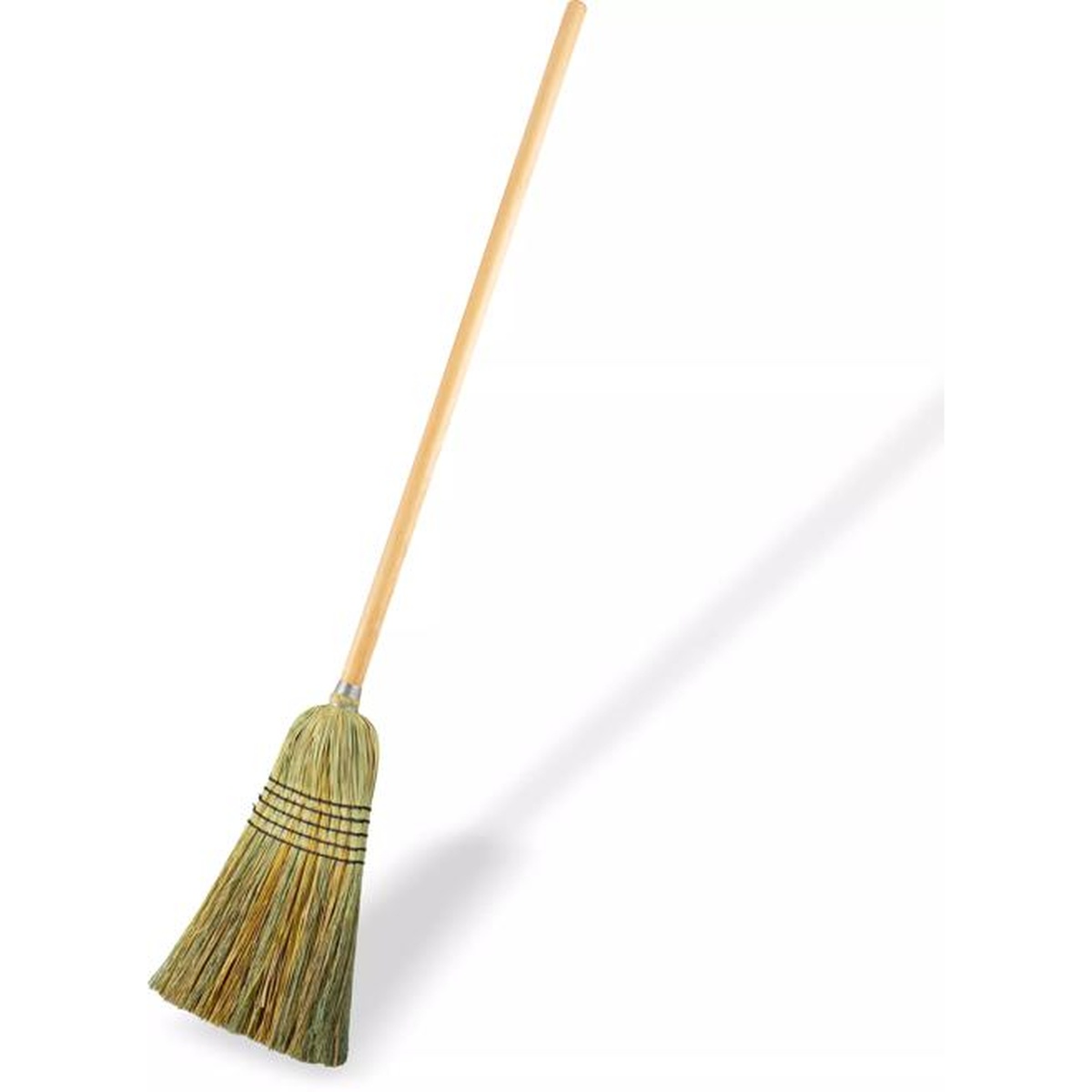 Sparta 5-Stitch blended corn broom with wood handle and natural green bristles, full view