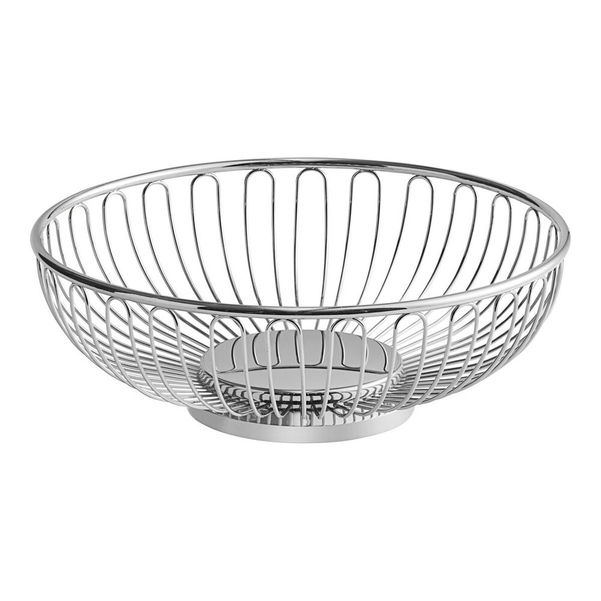 TableCraft 4170 medium round chrome wire basket with raised foot, viewed from a three-quarter angle on a white background