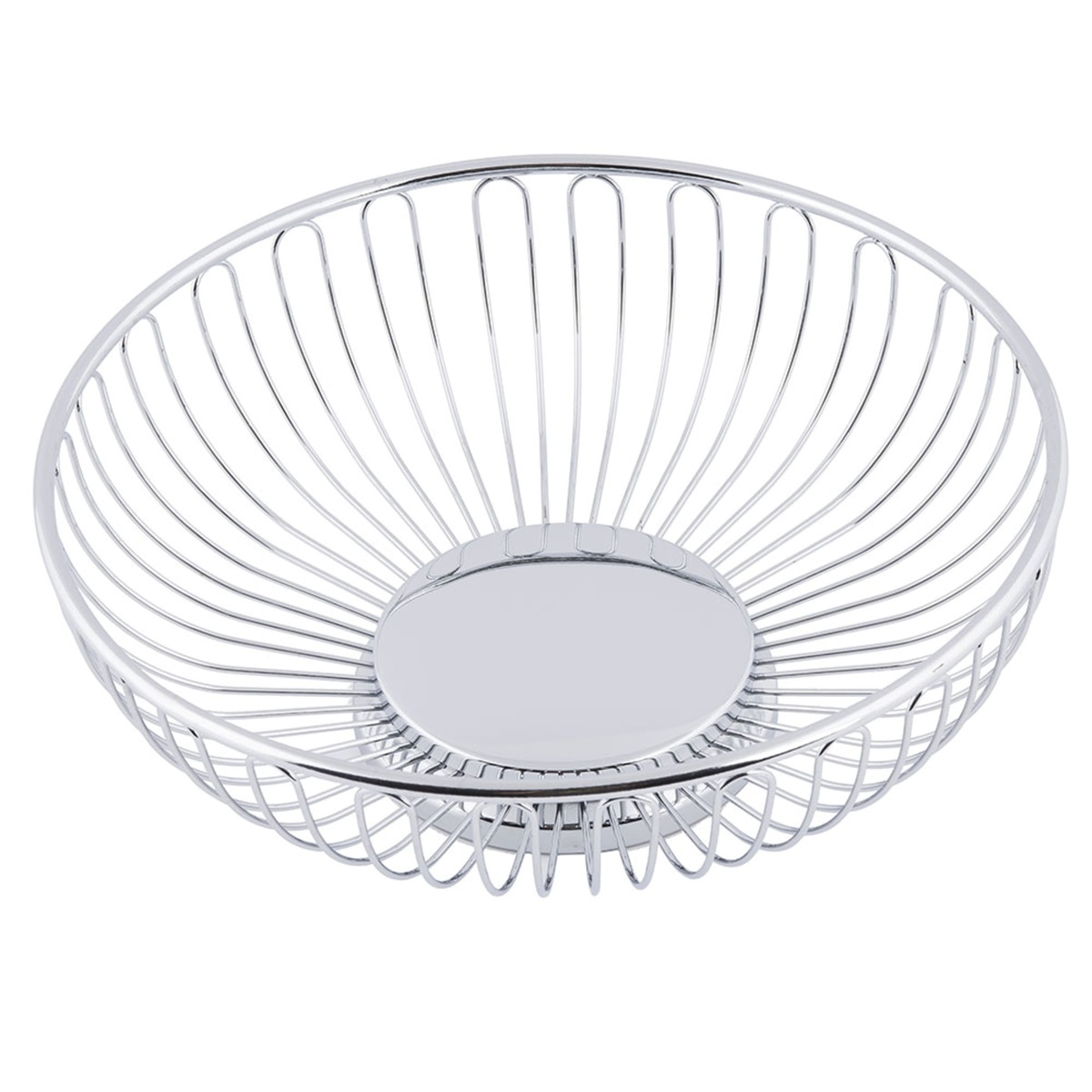 TableCraft 4170 round chrome wire basket viewed directly from above, highlighting the symmetric wire rib pattern and polished base