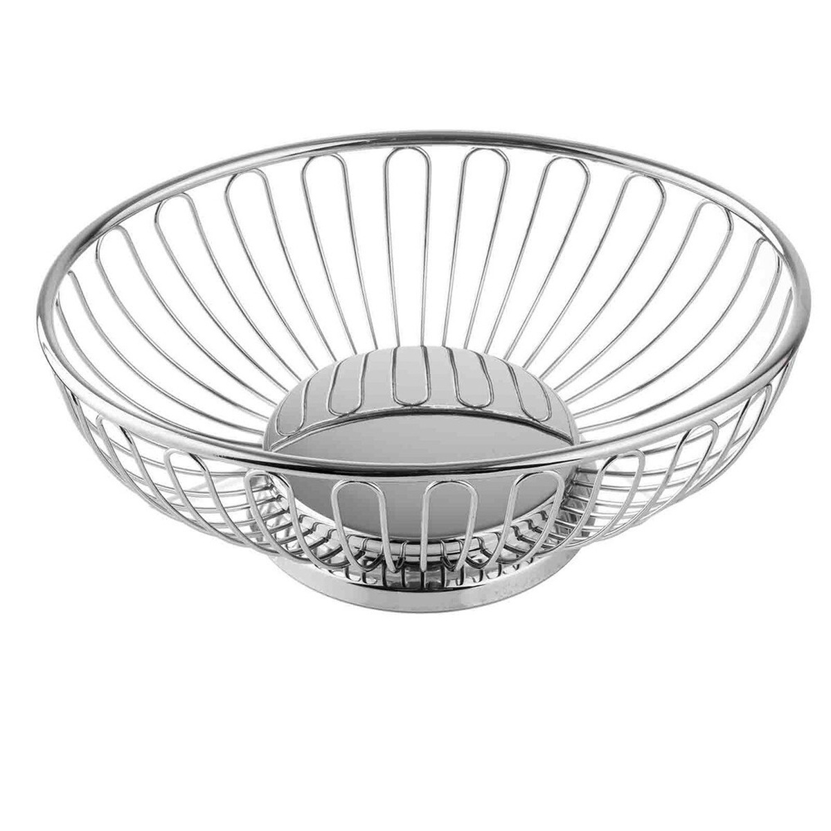 TableCraft 4171 Chalet oval chrome wire basket, angled overhead view showing interior and wire pattern detail