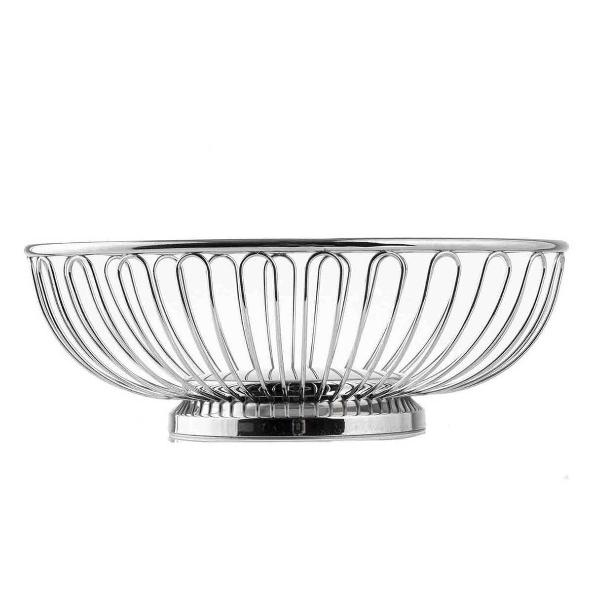 TableCraft 4171 Chalet oval chrome wire basket, side profile view showing elevated foot base