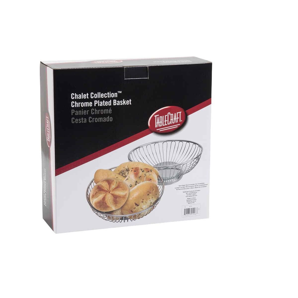 TableCraft Chalet Collection chrome plated basket retail packaging box