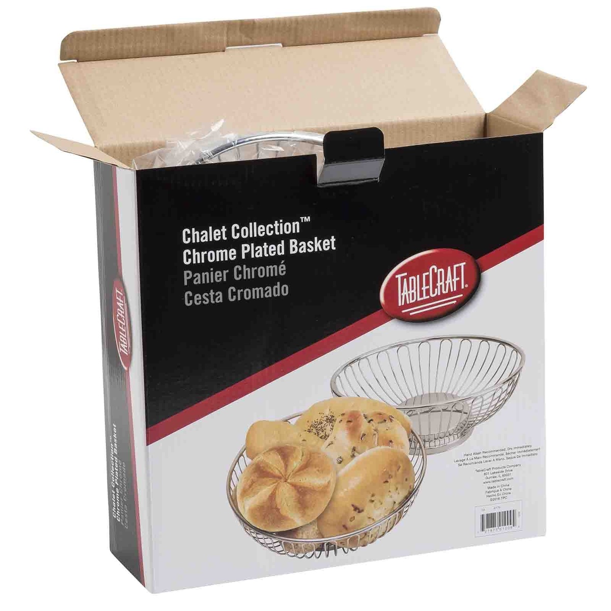 TableCraft 4176 Chalet Collection Chrome Plated Basket in retail packaging box