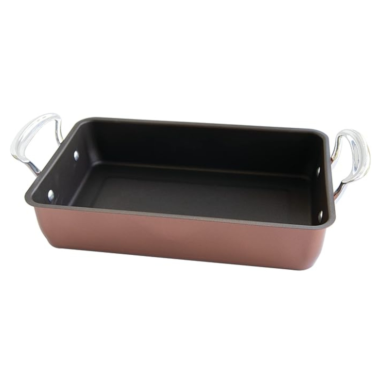 Nordic Ware Large Copper Roaster with dark nonstick interior and double-riveted cast aluminum handles
