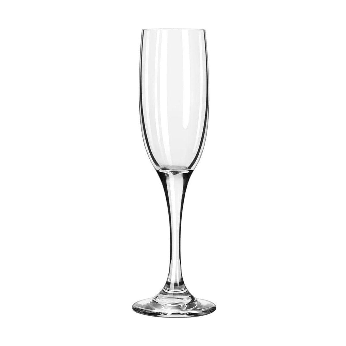 Libbey 4196SR Charisma 6 oz tall champagne flute with elongated stem and flared foot on white background