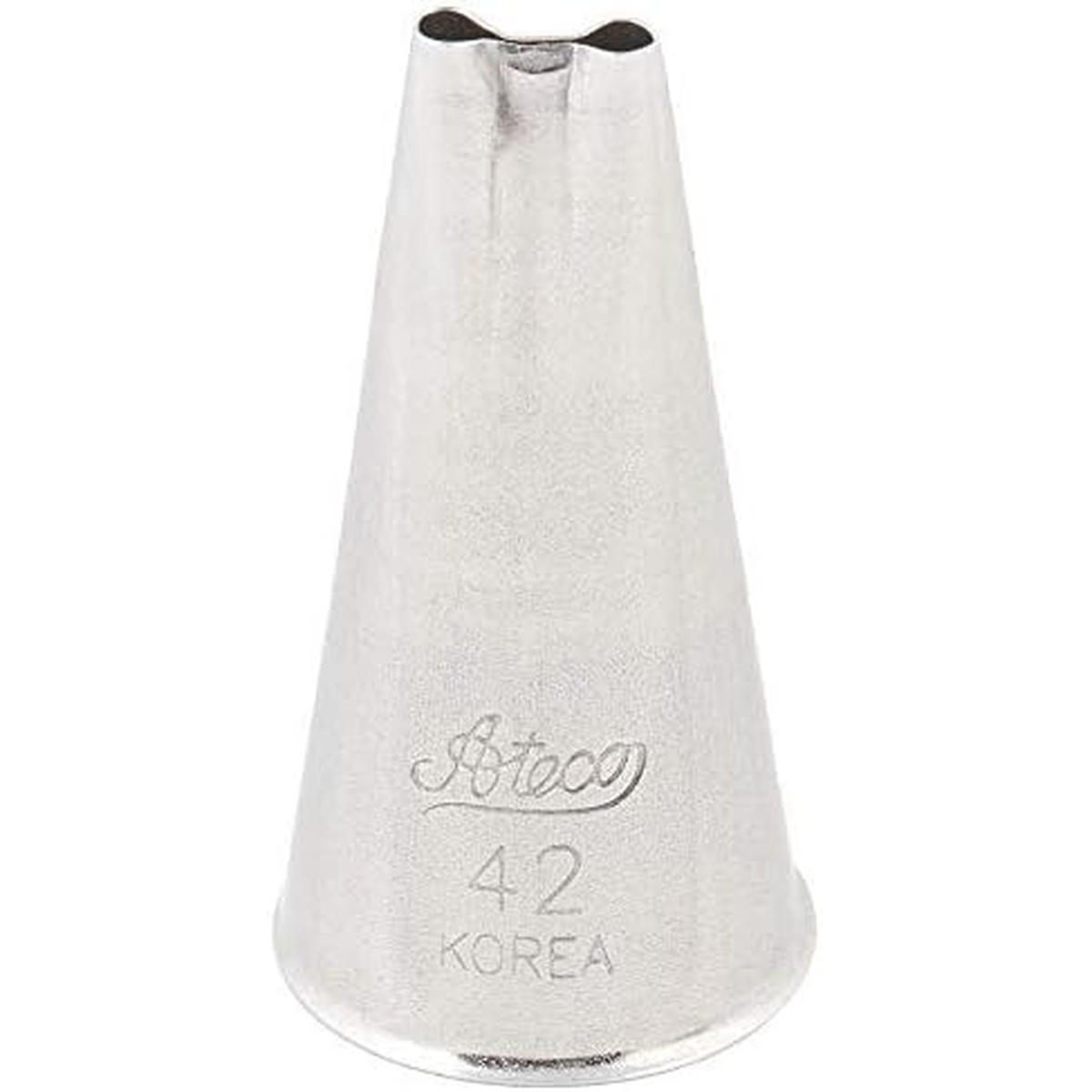 Ateco 42 stainless steel 2-hole piping tip, front view showing the dual opening at the tip
