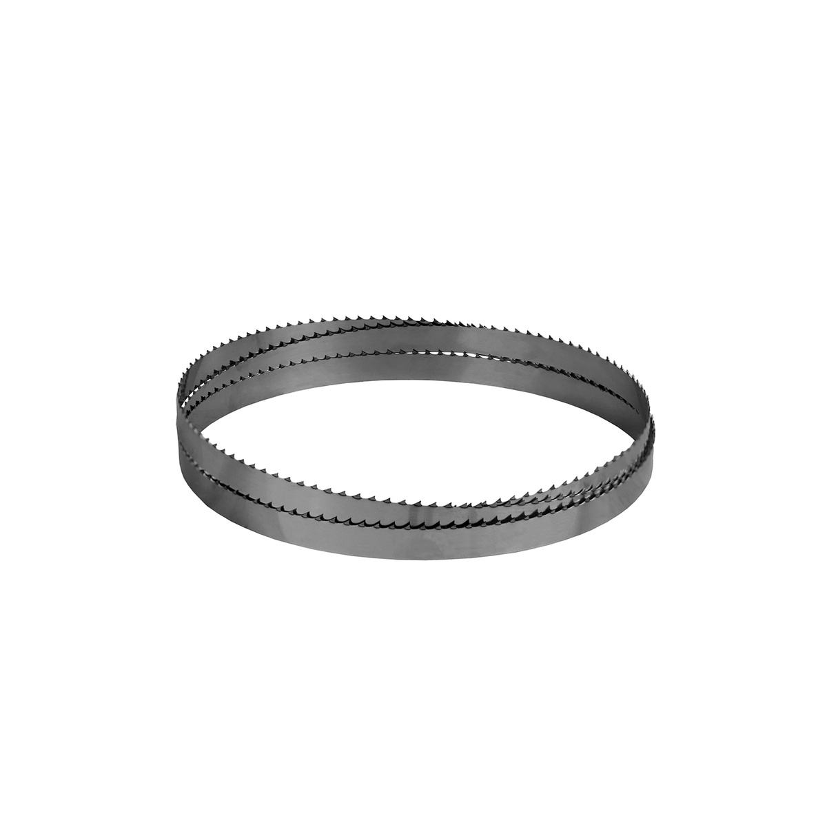 Alfa International 420-098 98-inch steel band saw blade coiled, showing 4 TPI serrated tooth edge
