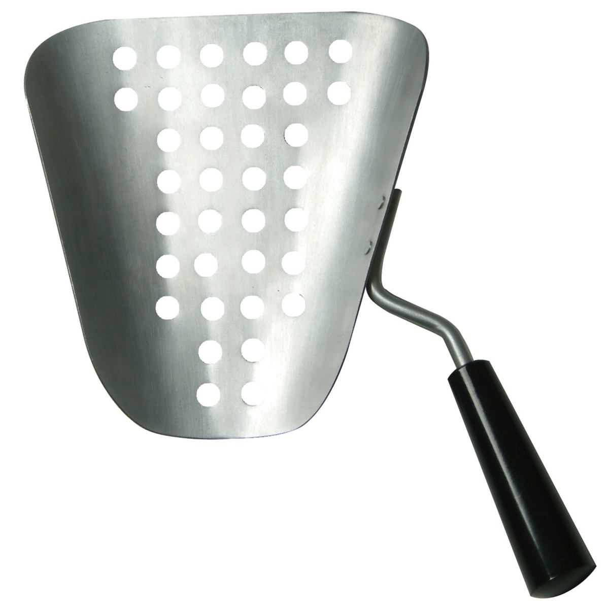 BenchmarkUSA 42030 aluminum popcorn speed scoop with perforated bowl and black ergonomic handle