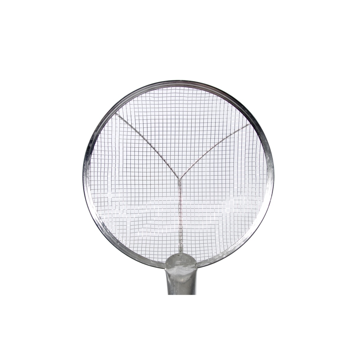 Close-up front view of Town 42411 Cantonese strainer showing reinforced stainless steel mesh bowl detail