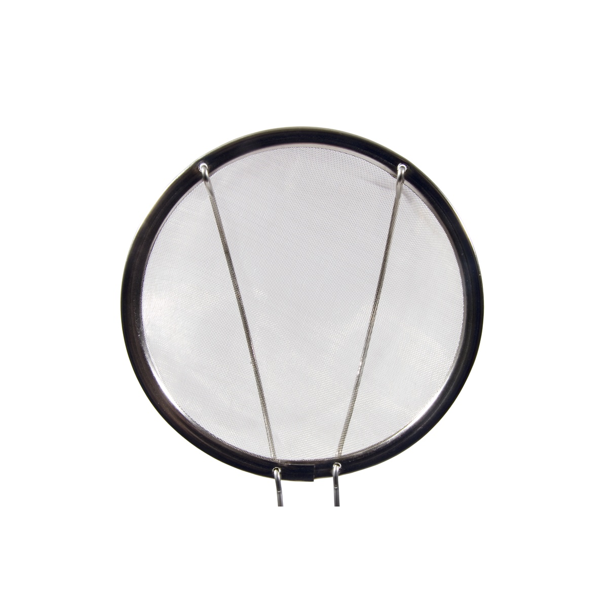 Close-up front view of the extra fine stainless steel mesh bowl on a Town round skimmer