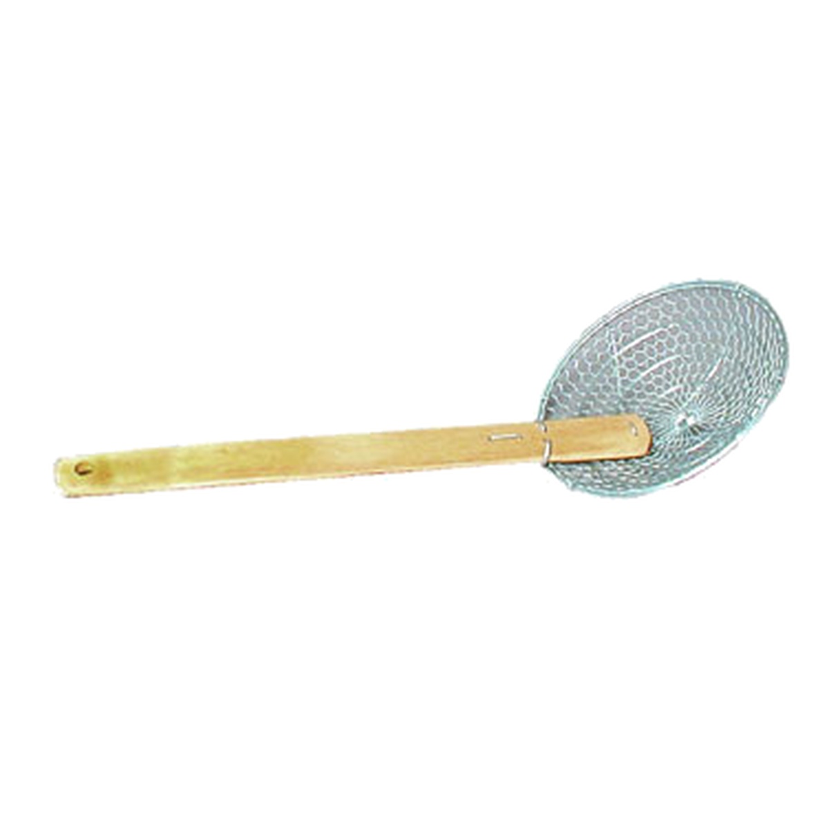 Town 42506 6-inch stainless steel fine mesh skimmer with bamboo handle, side view